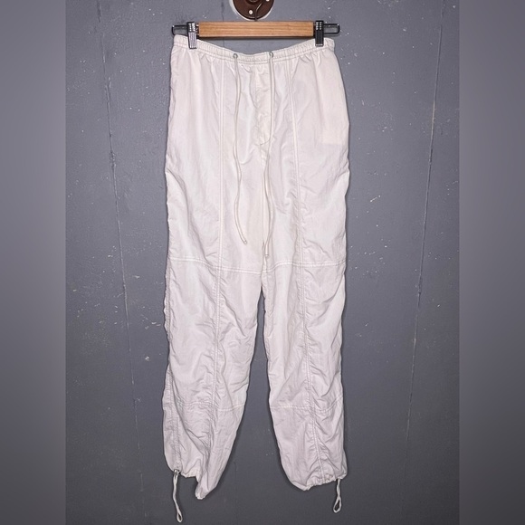 Zara Pants - Zara White Parachute Pants with Green Stitching (XS)